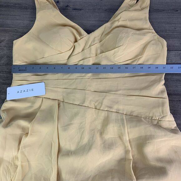 AZAZIE Women Gold Chiffon Tank Maxi Fit & Flare Prom Bridesmaid Dress Sz C Large - Picture 6 of 12